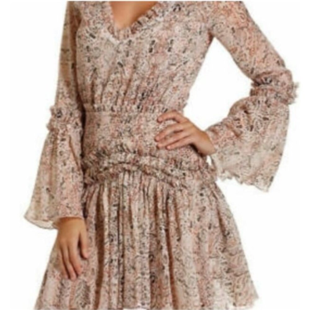 Boston Proper Women's Ruffled Smocked Paisley Silky Drop Waist Dress size M